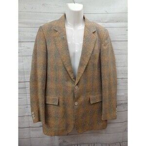 Vtg Le Tigre Blazer Jacket Mens 40R 2 Button Wool blend Brown Beige